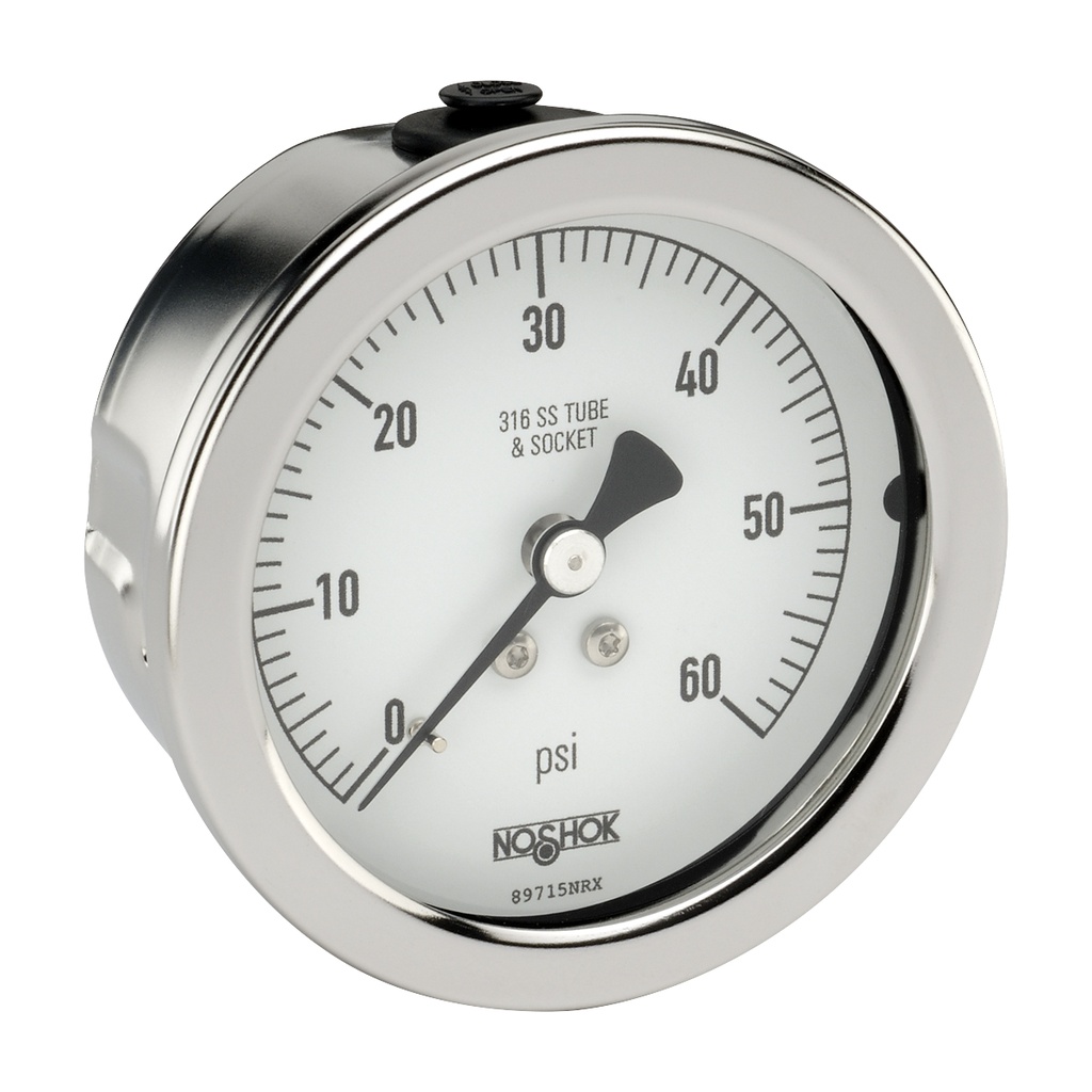 500 Series Stainless Steel Liquid Filled Pressure Gauge, -30 inHg to 0 to 100 psi, Steel Panel Mount Clamp