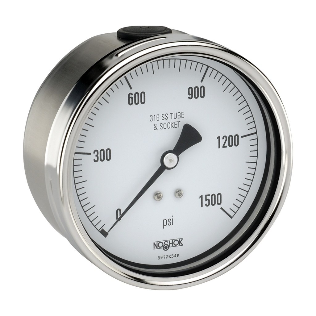 500 Series Stainless Steel Liquid Filled Pressure Gauge, -30 inHg to 0 to 60 psi
