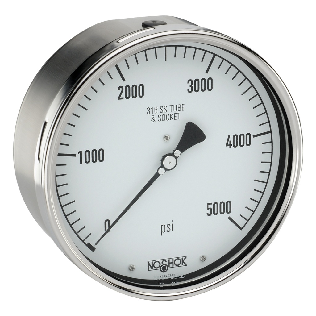 500 Series Stainless Steel Liquid Filled Pressure Gauge, 0 psi to 5,000 psi, 304SS Front Flange