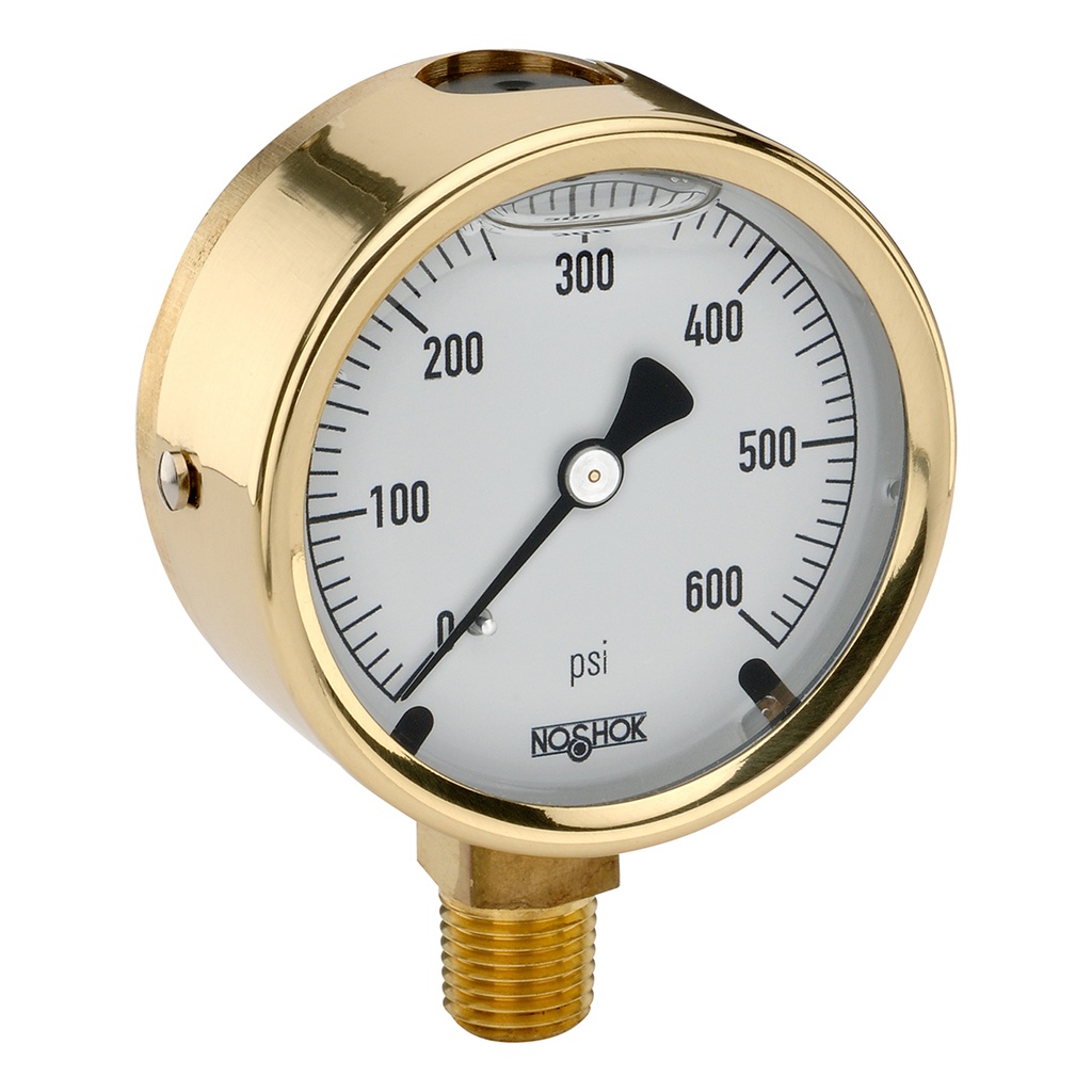 300 Series Brass Case Liquid Filled Pressure Gauge, 0 psi to 600 psi