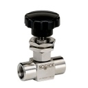 100 Series Mini, Hard Seat Needle Valve, 1/4" NPT, Female x Female, 316 SS, 0.172" Orifice w/Panel Mount and 1-3/8" Phenolic Handle