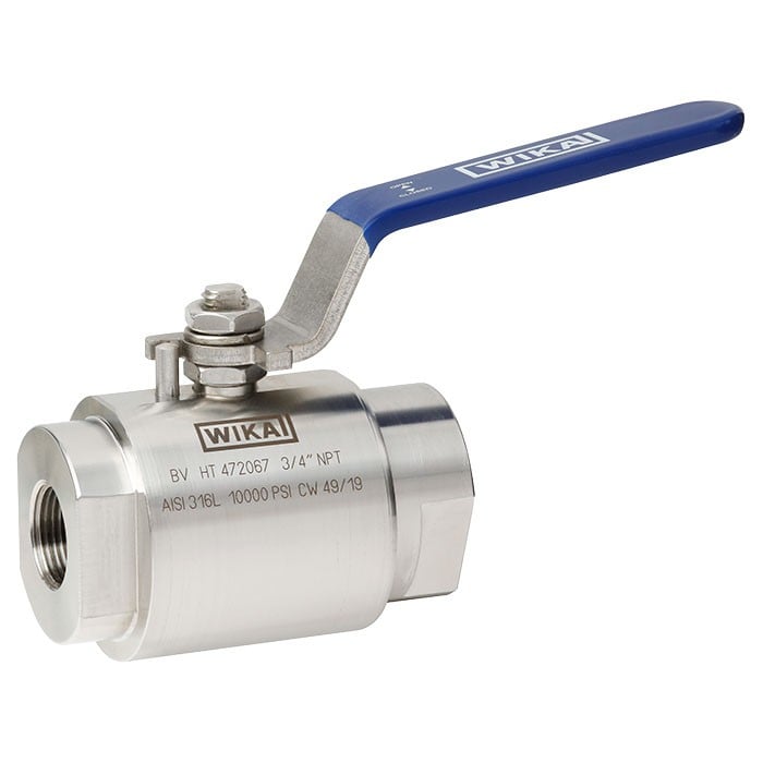 Wika BV Series Ball Valve, 316/316L SS, 1/4" NPTF to 1/4" NPTF, 6000 psi, 0.39 in. (10 mm) Bore