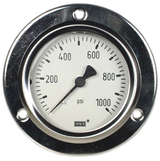 Wika 233.53 Series Liquid Filled Pressure Gauge, 2.5" Dial, 0 to 1000 psi, 1/4" NPT CBM, SS Front Flange Panel Mount