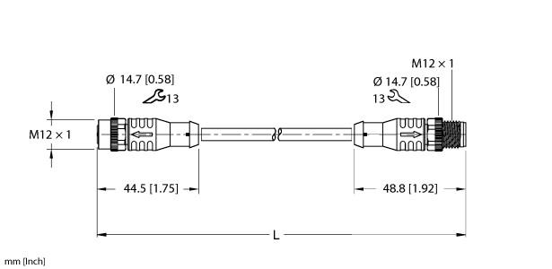 Turck Actuator and Sensor Cordset, Extension Cable (EKRV-ESRV-A4.400-GC2K-2)