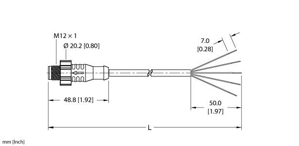 Turck Actuator and Sensor Cordset, Connection Cable (ESRT-A5.500-GC2K-5)
