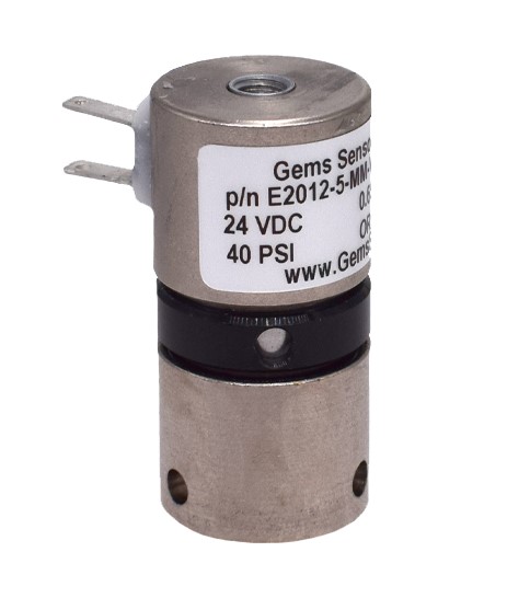 Gems E Series Subminature Valve, 2 Way Normally Closed, Brass Body, Manifold Mount, Nitrile Seal, 24VDC