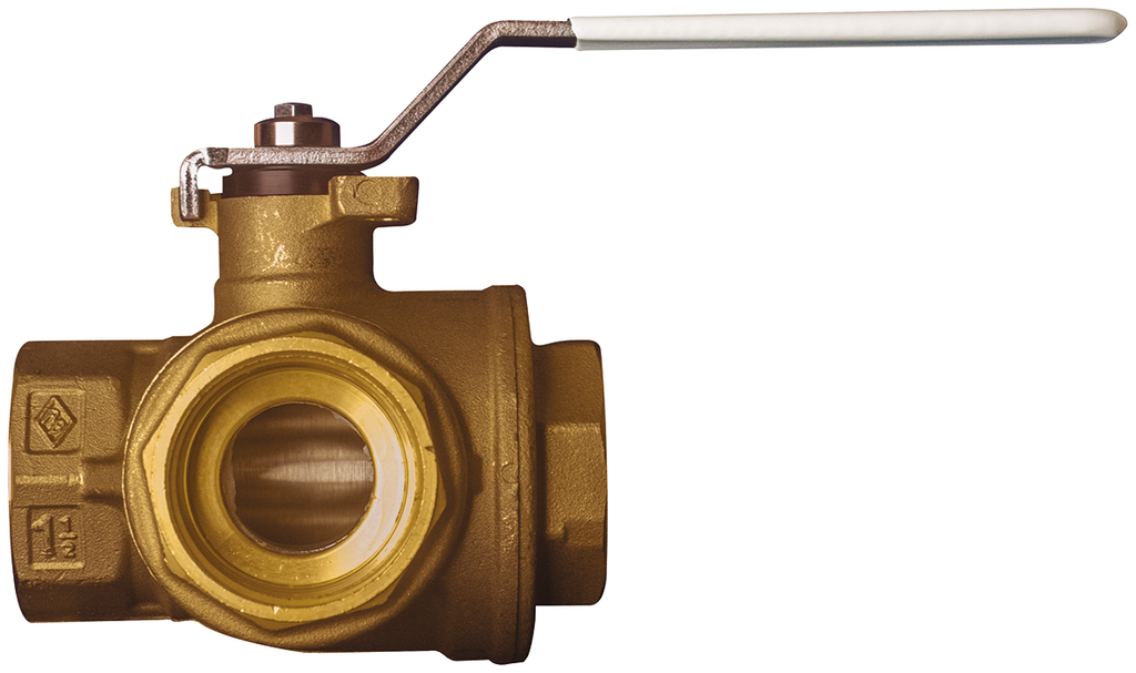 355 NLF / 365 NLF, Lead Free Series, 3-Way Reduced Port T-ported, Brass Ball Valve FNPT Threaded w/ Lever Handle and ISO 5211 Pad for Actuators