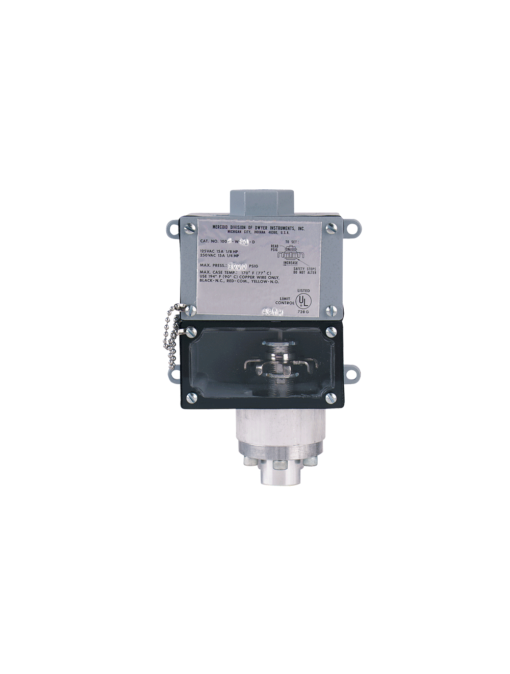 Series 1000W Weatherproof Diaphragm Operated Pressure Switch, Range 25-200 PSI, Approx. Deadband Fixed 8 PSIG