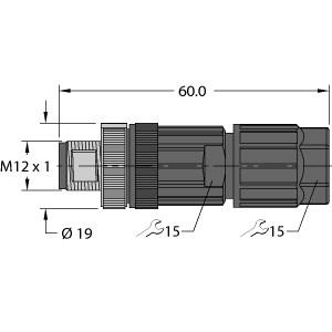 Turck Field-Wireable Connector, Male Connector M12 × 1, Straight (FW-ERSPM0526-SA-P-0408)