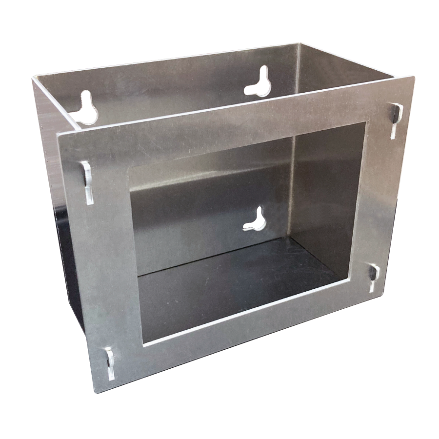 Two-piece bracket with removable faceplate for use with Micro OCS X2/X4/X5. 4 hole pattern for panel backplate mounting in either portrait or landscape orientation.