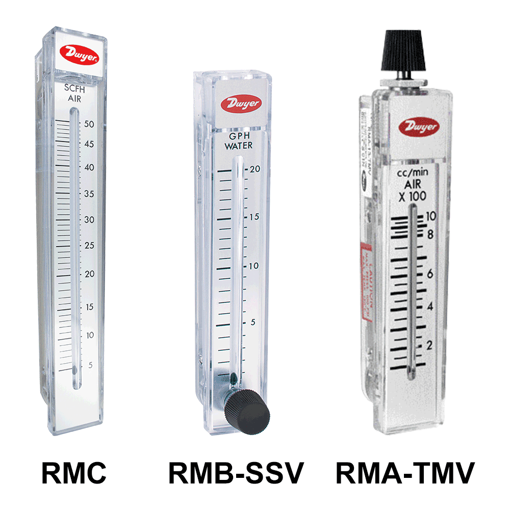 Series RM Rate-Master Flowmeter, 1-10 SCFH, Air, 2" Scale, SS Valve