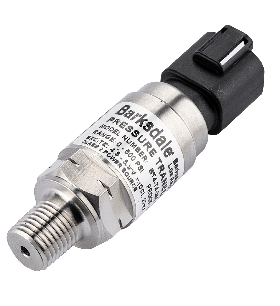 Barksdale BoT Industrial Pressure Transducer, 4 to 20 mA Output, Mini-DIN 43650 Type C, 0 to 300 psig (0 to 20 barg), 1/4" NPT, ±0.50% FSO O-Ring Seal