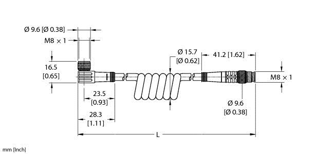Turck Actuator and Sensor Cordset, Extension Coil Cordset (PKW 4M-3-PSG 4M/S90-SP)