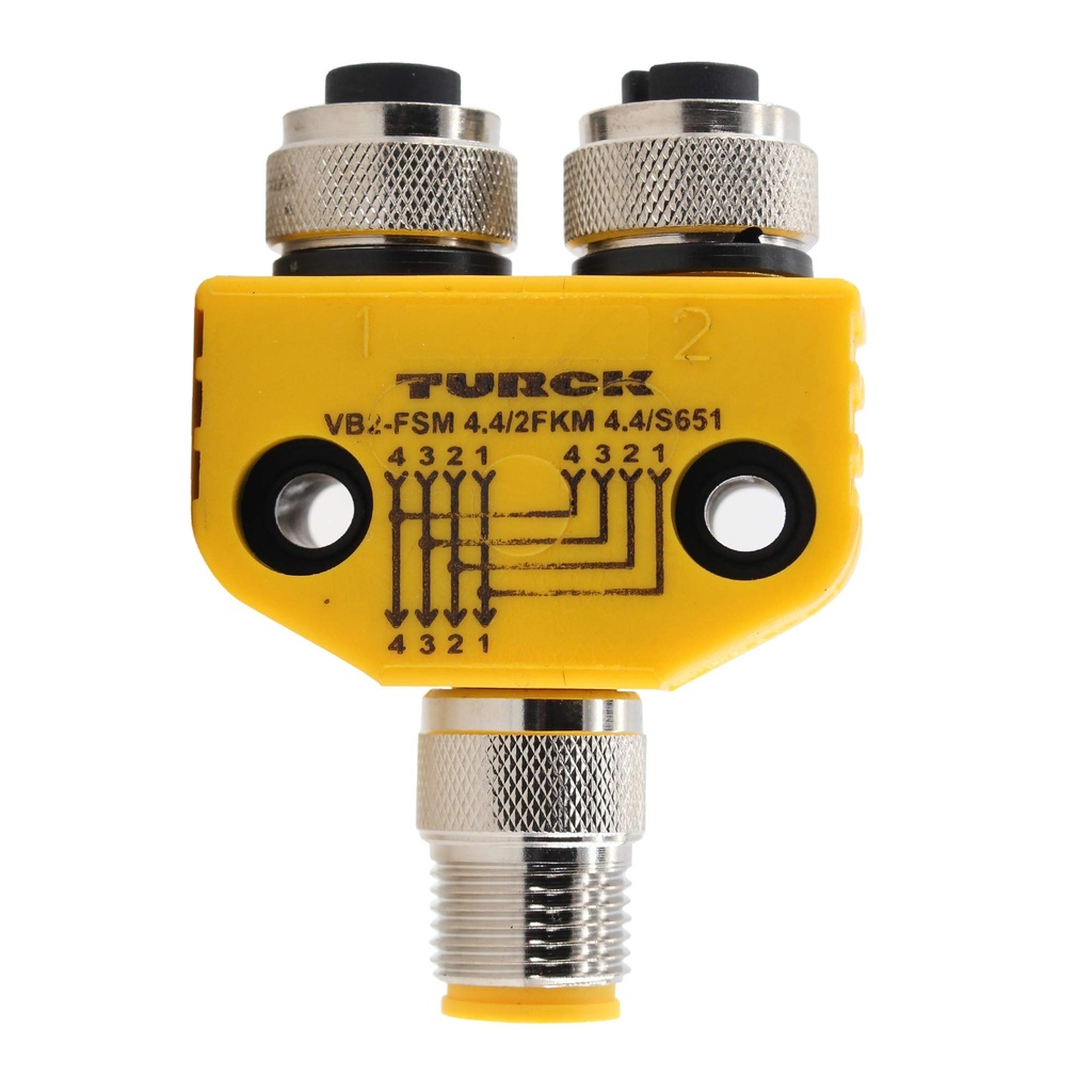 Turck Actuator and Sensor Splitter, 2 Branch (VB2-FSM 4.4/2FKM 4.4/S651)