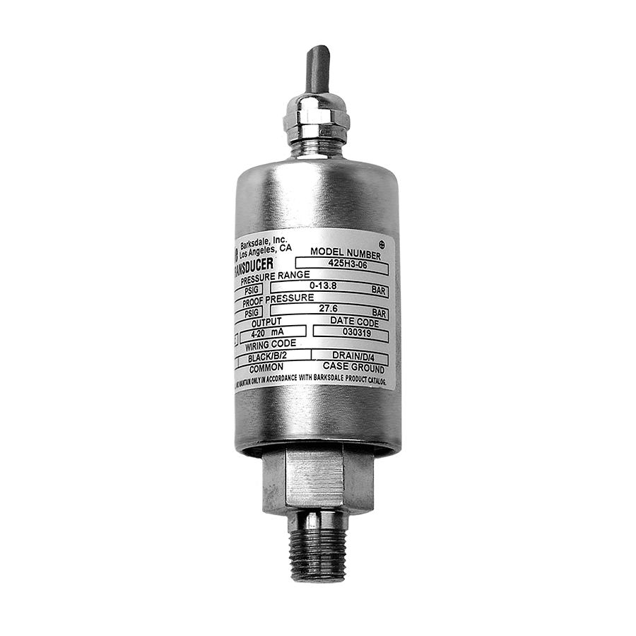 Barksdale 425 Gen. Industrial Transducer, 4 to 20 mA Analog Output, M12 Hirschman Conn., 0 to 1,000 psig (0 to 69 barg), 1/4-8 NPT