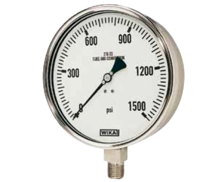 Wika 233.50 Series 6" SS Pressure Gauge, 0 to 10 kg/cm2, 2nd Scale psi, 1/2 NPT, LM, Glycerine Filled