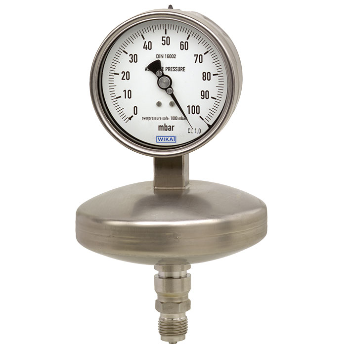 Wika 532.5x Series 4" or 6" SS Dry Absolute Diaphragm Pressure Gauge, SS Wetted Parts, Pressure Vent
