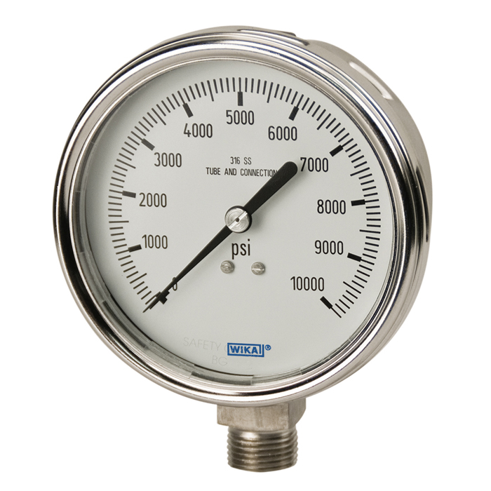 Wika 232.54 Series 2" SS Pressure Gauge, Dry/Fillable, SS Wetted Parts, Removable Ring