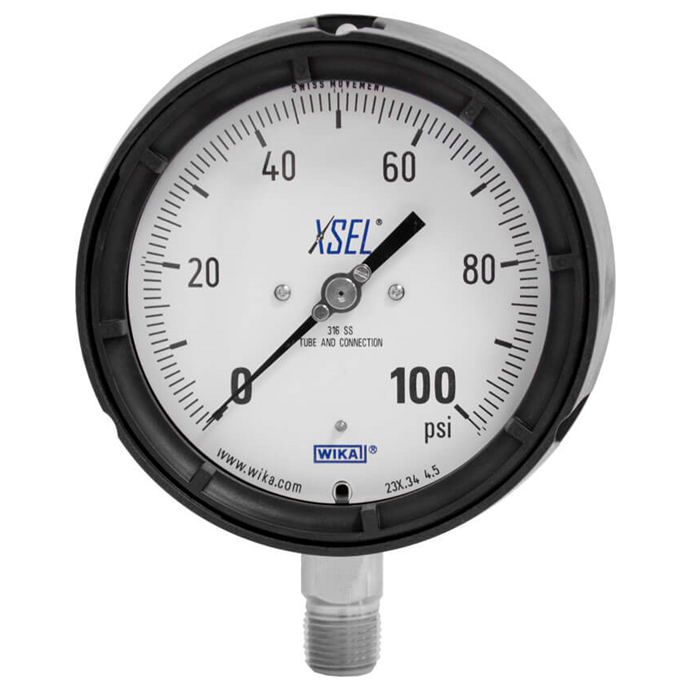 Wika 233.34 Series 4.5" SS Process Gauge, Liquid Filled, SS Wetted Parts