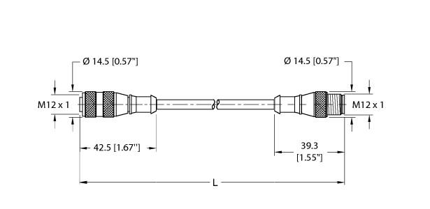 Turck Actuator and Sensor Cordset, Extension Cable (RK 4.4T-0.5-RS 4.4T)