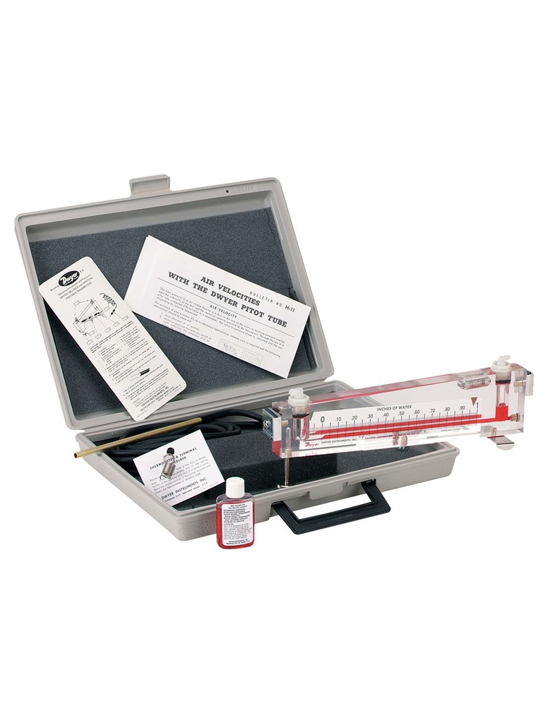 Dwyer Solid plastic portable gage range 0-10" w.c., .10 minor div., 11-1/8" scale, metal carrying case