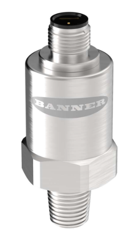 BANNER PGPS100PSIG-C-I-Q Pressure Sensor, 0-100 PSIG, 4-20 mA, Stainless, 1/4NPT, M12