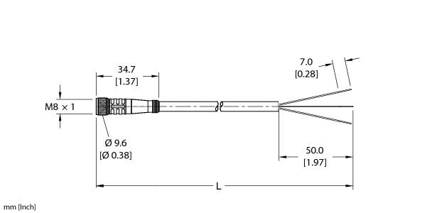 Turck Actuator and Sensor Cordset, TPU jacket (PKG 3M-4/S90)