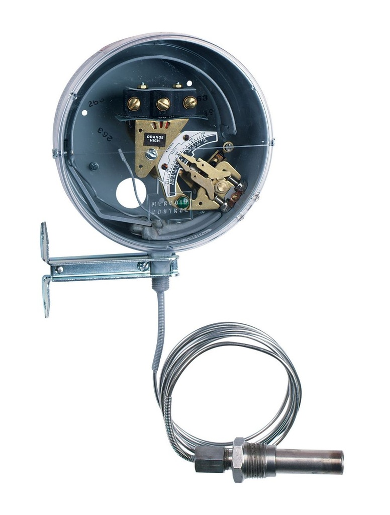 Temperature switch, range 350-550°F (175-290°C), max. temp. 600°F (315°C), min. deadband 50°F (28°C).