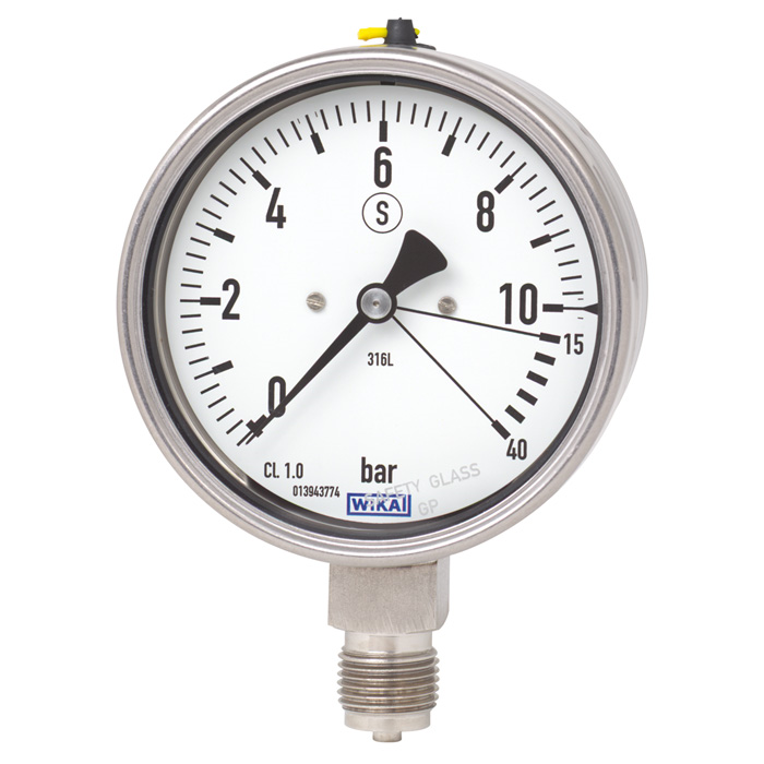 Wika 23x.36 Series 4" SS High Overpressure Safety Gauge, Dry/Fillable, SS Wetted Parts