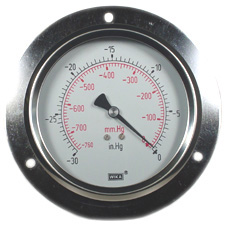 Wika 213.53 Series Industrial Pressure Gauge, 2.5" Dial, 0-0.6 MPa Range, 1/4" NPT Brass Center Back Mount, SS Front Flange
