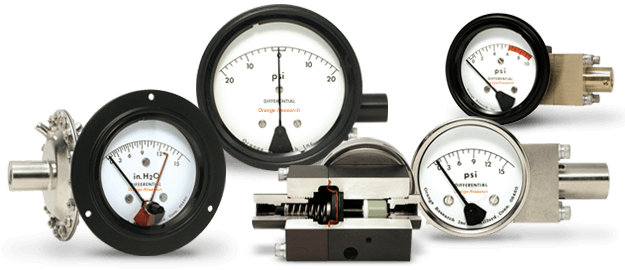 Orange Research Differential Pressure Gauge/Switch, Brass Body, 4.5" Dial, Flanged Case, Relay Output, 0-40 PSID Range
