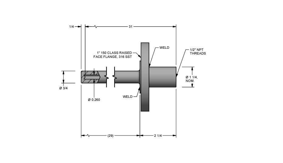 Reinforced Flanged Thermowell E43U3VS-7-75-64-820 R158-PC-8PU434