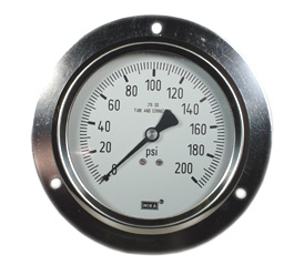 Wika 232.53 Series Stainless Steel Pressure Gauge, Dry Case, 4" Dial, 0 to 6000 PSI, 1/2" NPT Lower Back Mount, Polished SS Front Flange