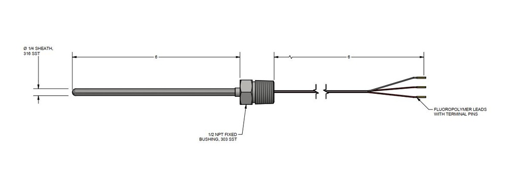 Pyromation 3 Wire RTD, 5 Inch  