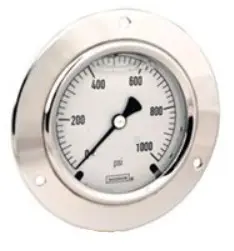 900 Series Liquid Filled Pressure Gauge, 4" Dial, 0 to 300 PSI, 1/4" NPT SS Lower Back Mount, 304SS Front Flange