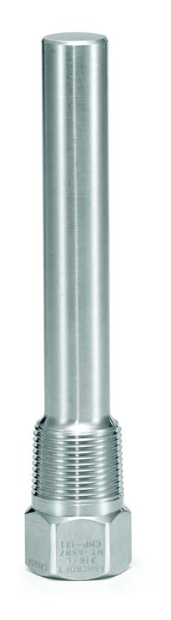 Ashcroft Thermowell, threaded, 3/4" process, For 2.5" stem, 1/2" NPT Instrument connection .385" bore, 316 SS 