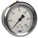 Wika 213.53 Series Industrial Brass Liquid Filled Pressure Gauge, 2.5" Dial, 0 to 6 Bar/PSI, 1/4" NPT Center Back Mount
