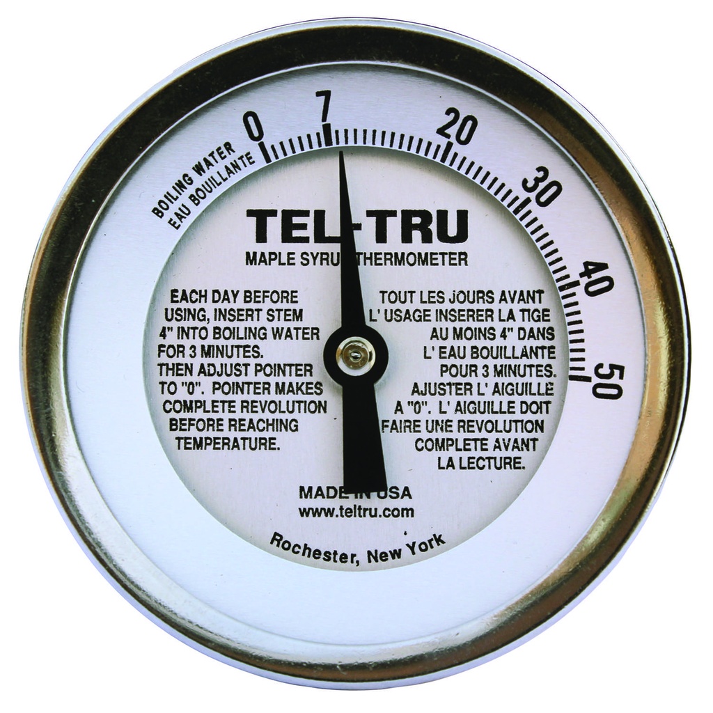 Tel-Tru 3" Dial Thermometer, Back Connected, 0/50 Maple Syrup, 1/4" NPT, 6" Stem