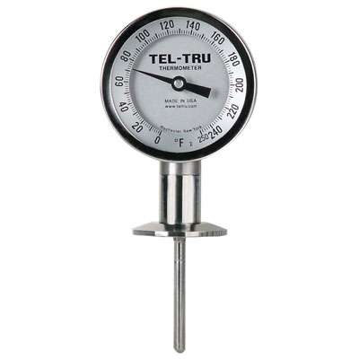 Tel-Tru 3" Dial Thermometer, Bottom Connected, 0/300F, 2.0" Sanitary Flange, 2.5" Stem