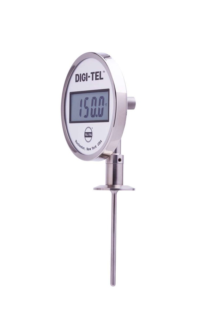 Tel-Tru 5" Digital Thermometer, Bottom Connected, -75/750F, 1.5" Sanitary Flange, 2.5" Stem