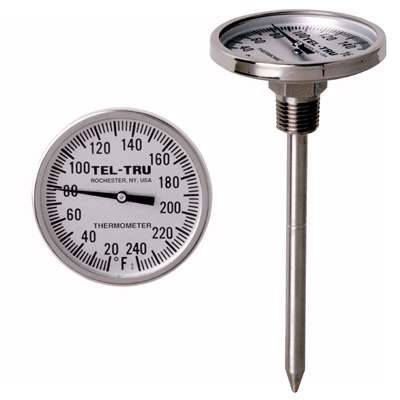 Tel-Tru 2" Dial Thermometer, Back Connected, 50/400F, 1/4" NPT, 6" Stem
