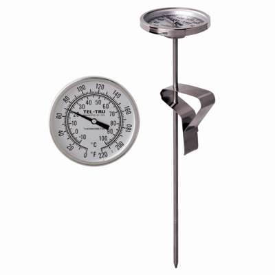 Tel-Tru 2" Dial Thermometer, Back Connected, 50/400F, Recal Nut, 5" Stem