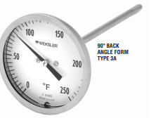 Weksler Bimetal Thermometer, 3" Dial, 0-200 F, 6" Stem, Back, 1/2" NPT Thread