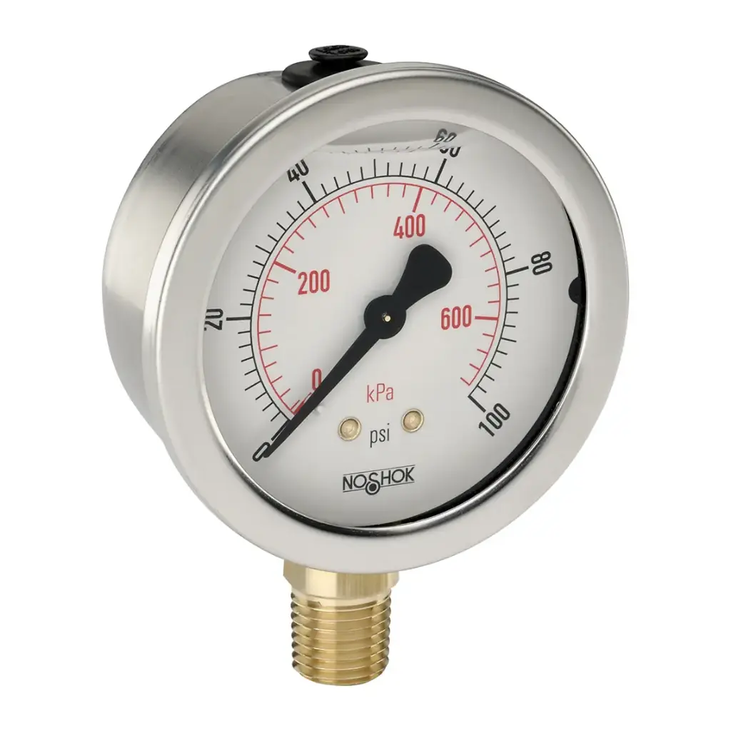901 Series Industrial Liquid Filled Pressure Gauge, 2.5" Dial, 304SS Case, Copper Alloy Internals, 300 psi/kPa, 1/4" NPT Male Bottom Conn, Glycerin Filled