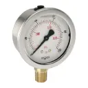 901 Series Industrial Liquid Filled Pressure Gauge, 2.5" Dial, 304SS Case, Copper Alloy Internals, 300 psi/kPa, 1/4" NPT Male Bottom Conn, Glycerin Filled