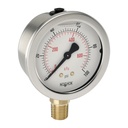 901 Series Industrial Liquid Filled Pressure Gauge, 2.5" Dial, 304SS Case, Copper Alloy Internals, 400 psi/kPa, 1/4" NPT Male Bottom Conn, Glycerin Filled