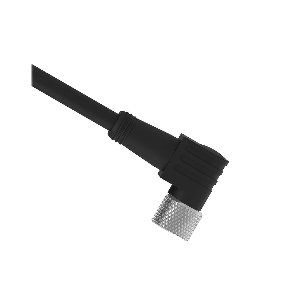 Cordset: Single Ended M8 Threaded; 4-pin Right-Angle Female Connector; 9 m (29.52 ft) Black PVC Jacket; Nickel-Plated Brass Coupling Nut (PKW4M-9)