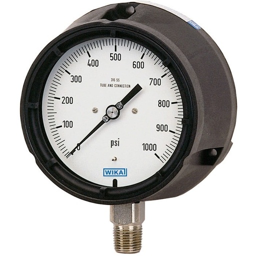 [9834613] Wika 232.34 Series Dry Industrial Process Gauge, 4.5" Dial, 0 to 300 PSI, 1/4" NPT SS Lower Connection