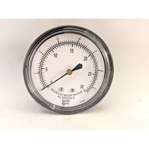 [G22944] VACUUM GAUGE, 2.5" DIAL, 1/4" NPT CENTER BACK CONNECT, 0/30" H2O VACUUM