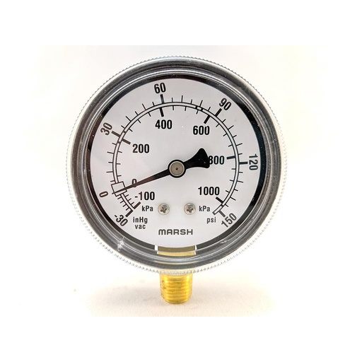 [J4618] PRESSURE GAUGE 30"HG VAC X 150 PSI 2.5" 1/4"BOTTOM CONN 2%